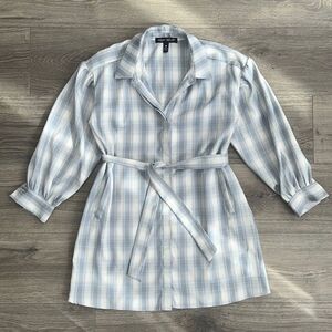 AQUA x Scout The City Shirt Dress Big Girl's Large Plaid Pastel Blue & White